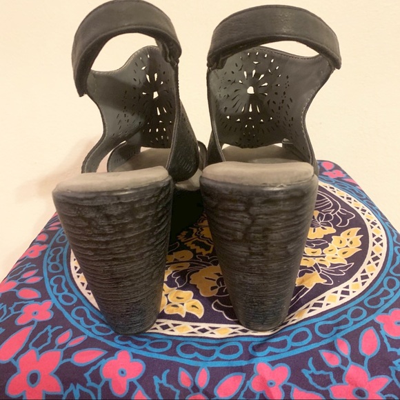 JBU platform black leather wedge sandals 9.5 - Picture 3 of 5